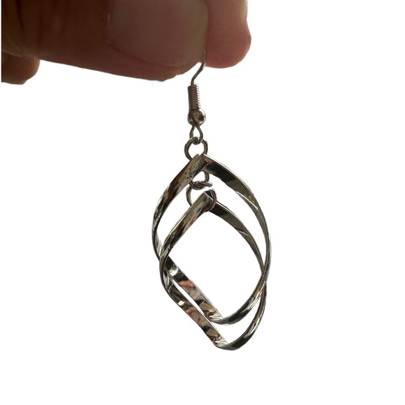 Shiny Silver Twisted Drop Earrings - Picture 3 of 5